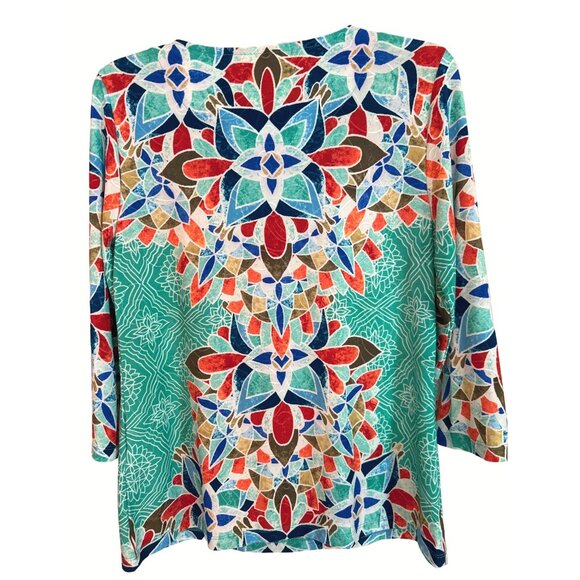 JM Collection Womens Multicolor Floral Print Top Medium - Picture 2 of 7